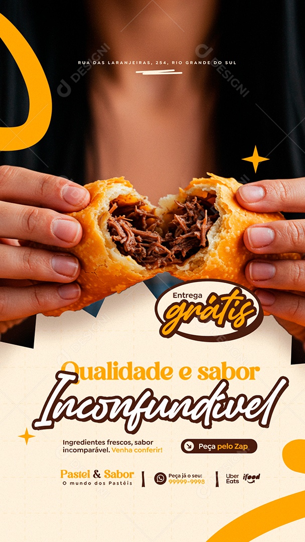 Story Pastelaria Entrega Grátis Qualidade e Sabor Inconfundível Social Media PSD Editável