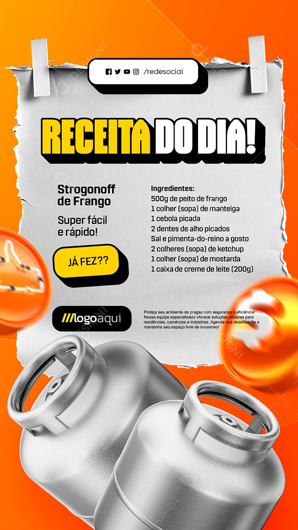 Story Gás Receita do Dia Strogonoff de Frango Já Fez Social Media PSD Editável