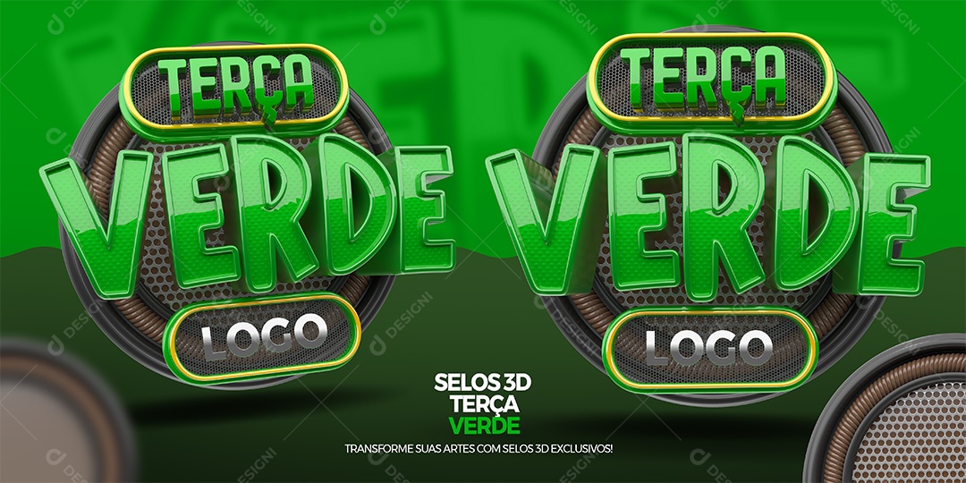 Terça Verde Selo 3D para Composição PSD