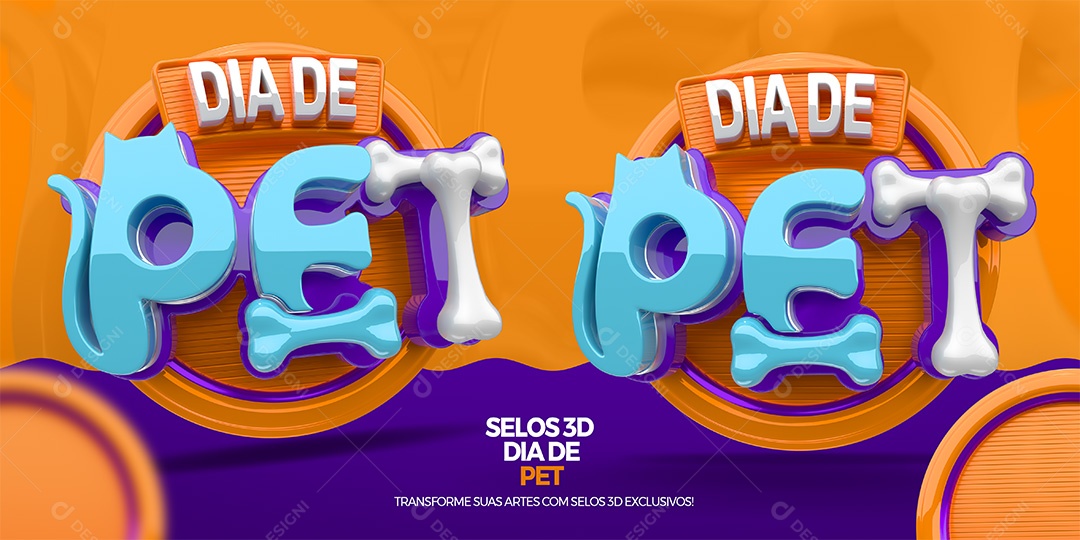 Dia de Pet Selo 3D para Composição PSD