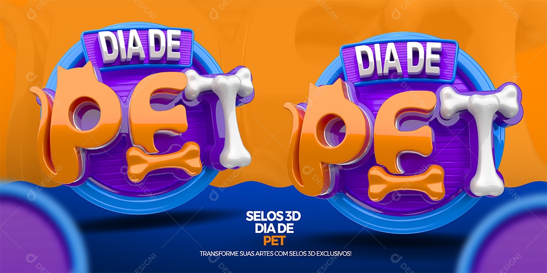 Dia de Pet Selo 3D para Composição PSD