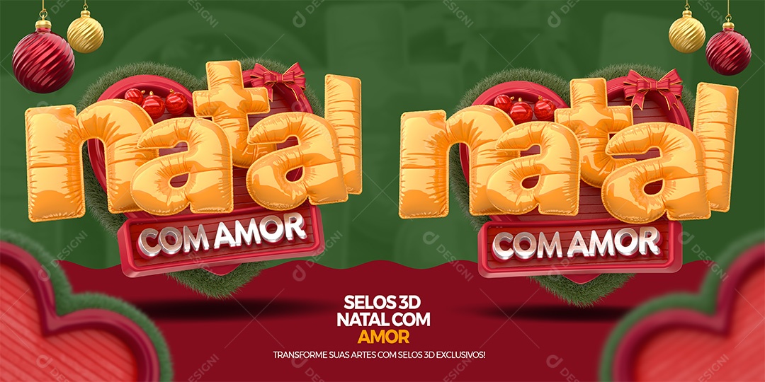 Natal com Amor Selo 3D para Composição PSD