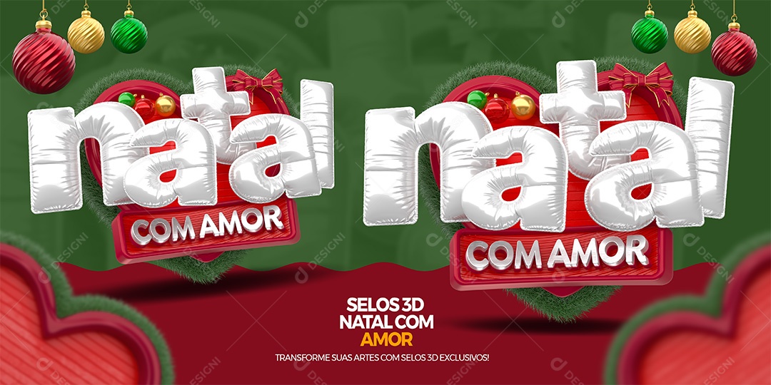 Natal com Amor Selo 3D para Composição PSD