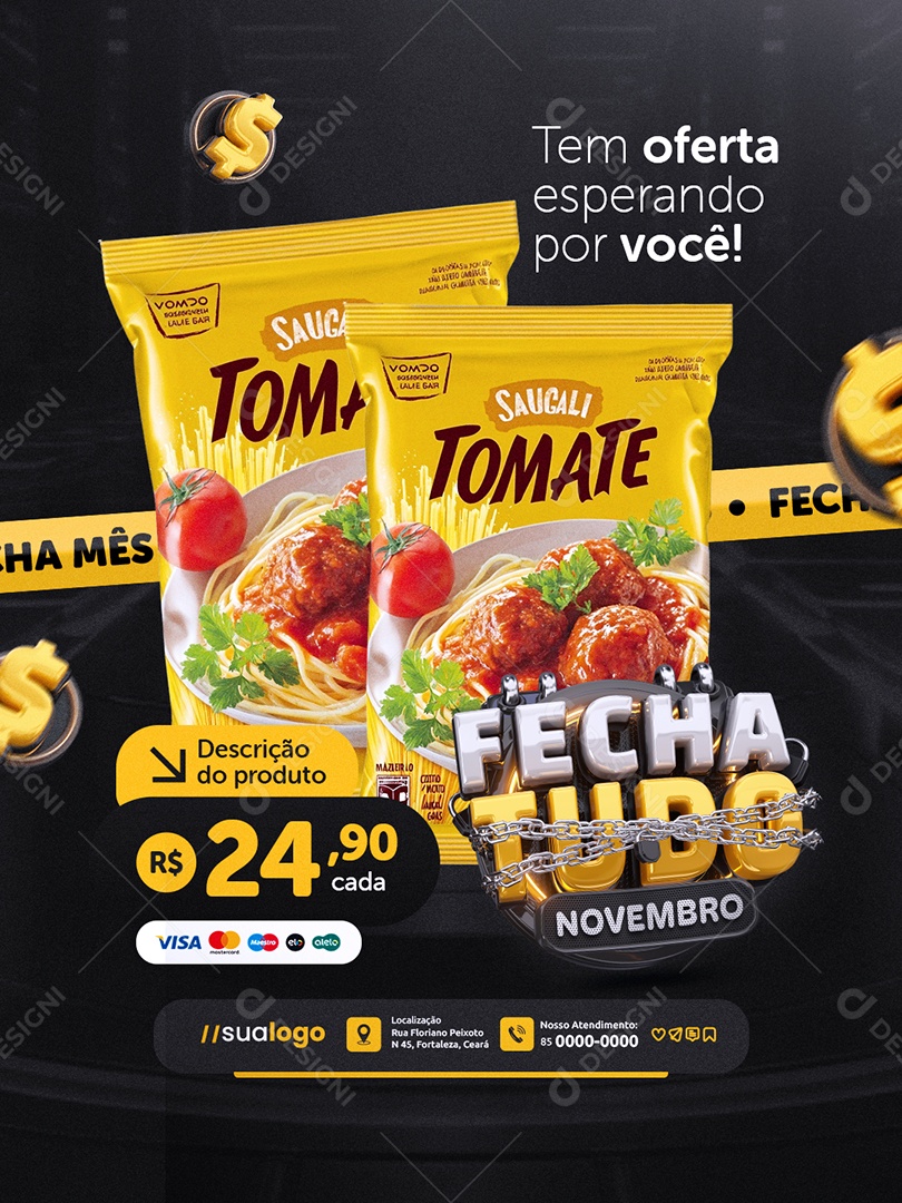 Fecha Tudo Novembro Supermercado Tem Oferta Esperando por Você Social Media PSD Editável