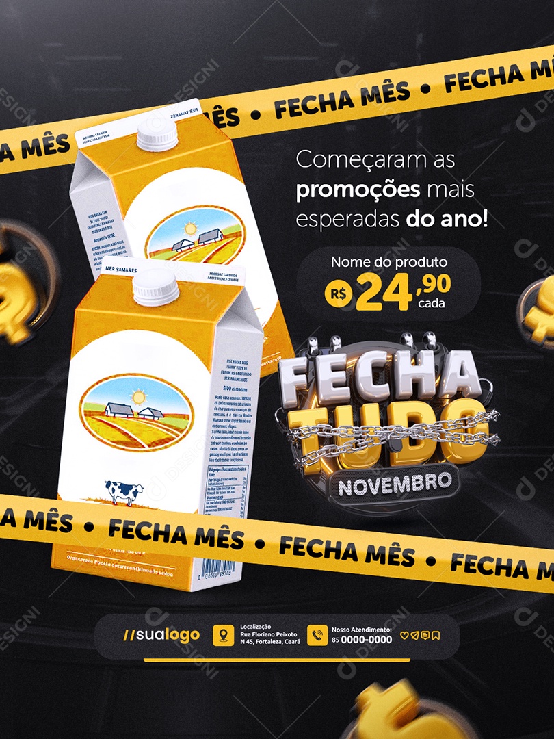Fecha Tudo Novembro Supermercado Caixa de Leite Social Media PSD Editável