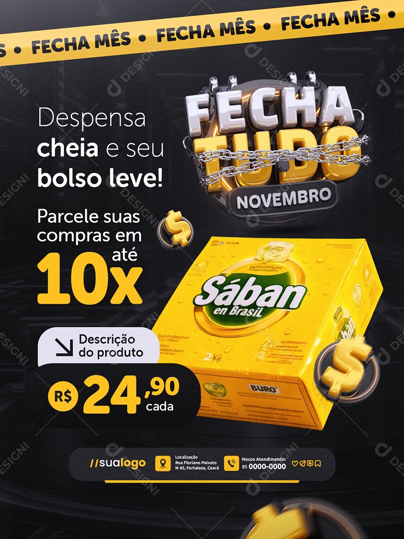 Fecha Tudo Novembro Supermercado Despensa Cheia e Seu Bolso Leve Social Media PSD Editável