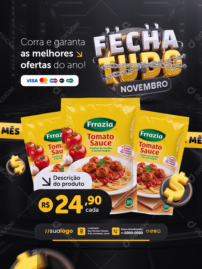 Fecha Tudo Novembro Supermercado Extrato de Tomate Social Media PSD Editável