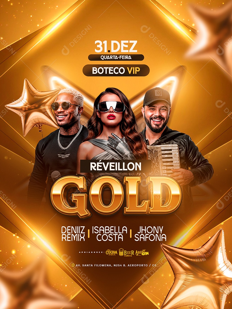 Flyer Próximos Shows Réveillon Gold Social Media PSD Editável