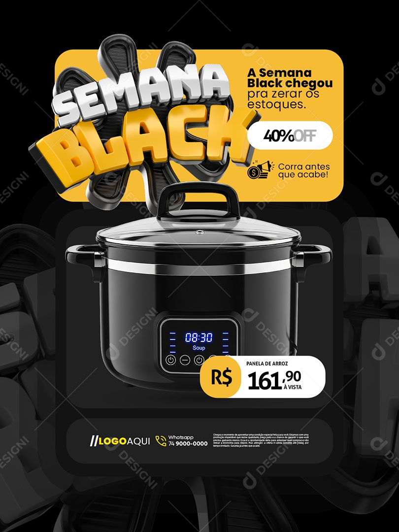 Semana Black Loja de Eletrodomésticos Panela de Arroz Corra Antes Que Acabe Social Media PSD Editável