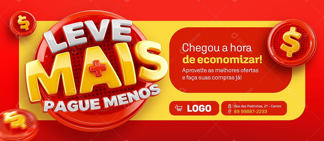Banner Supermercado Leve Mais Pague Menos Social Media PSD Editável