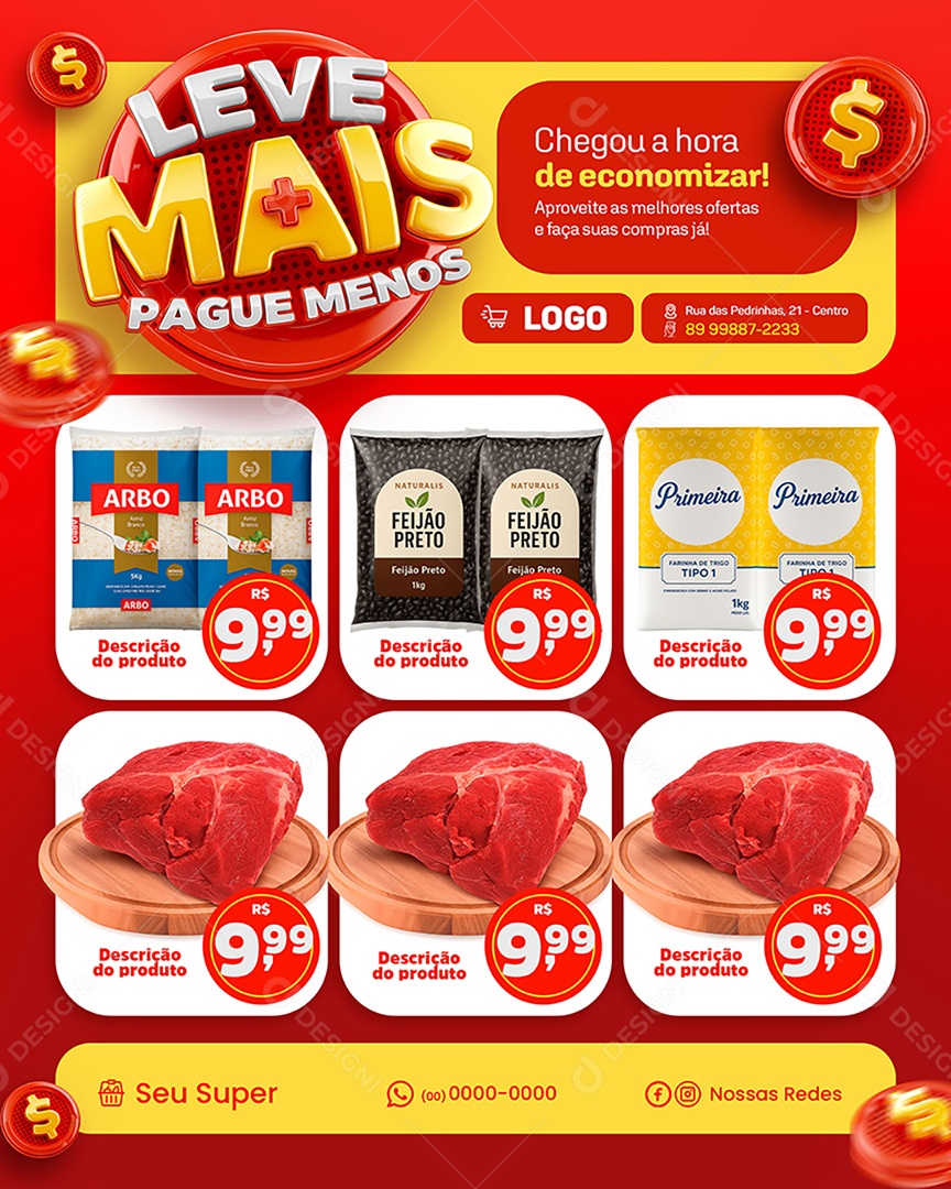 Encarte Supermercado Promoções de Natal Social Media PSD Editável