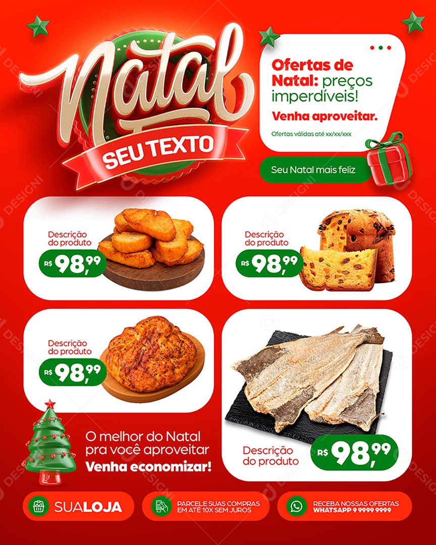 Encarte Supermercado Promoções de Natal Social Media PSD Editável