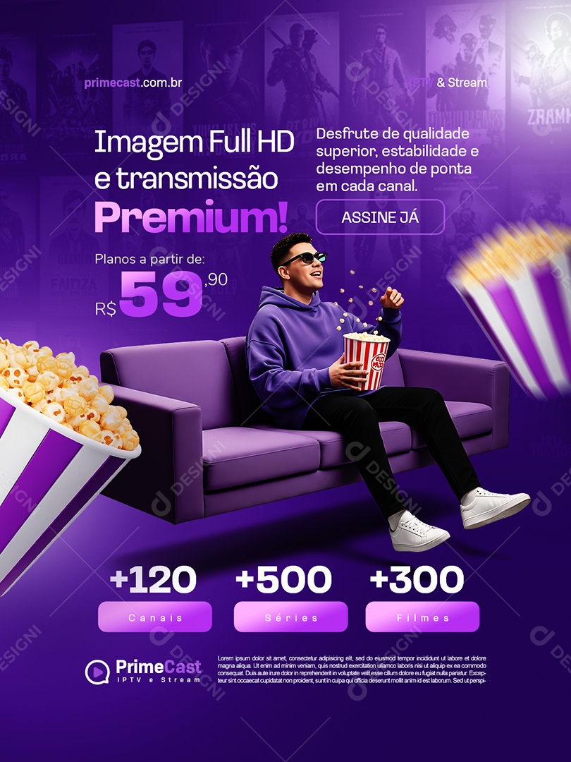 IPTV Transmissão Premium Canais Séries e Filmes Social Media PSD Editável