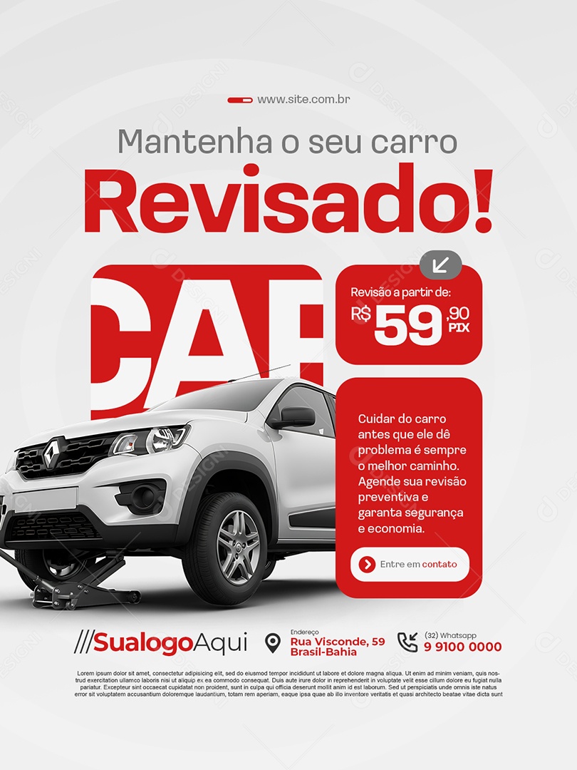 Oficina Mecânica Mantenha o Seu Carro Revisado Social Media PSD Editável