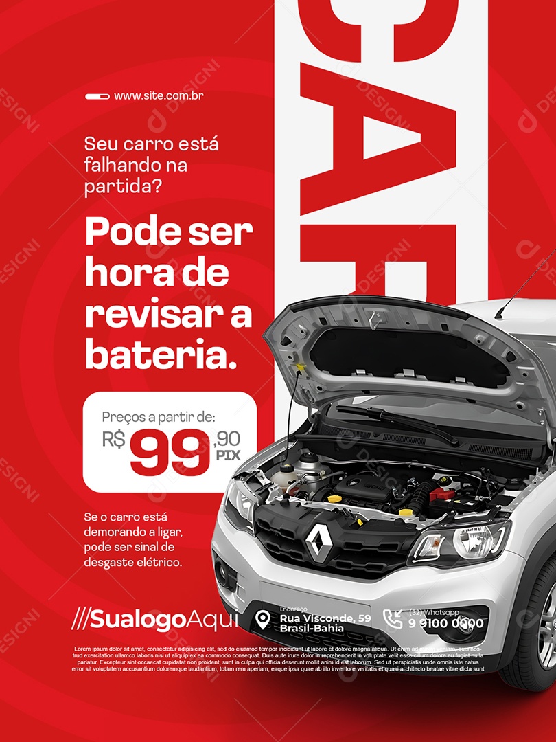 Oficina Mecânica Seu Carro Está Falhando na Partida Social Media PSD Editável