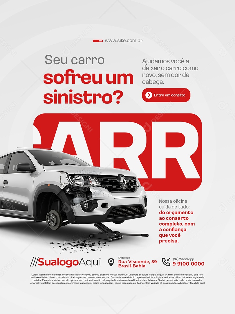 Oficina Mecânica Seu Carro Sofreu um Sinistro Social Media PSD Editável