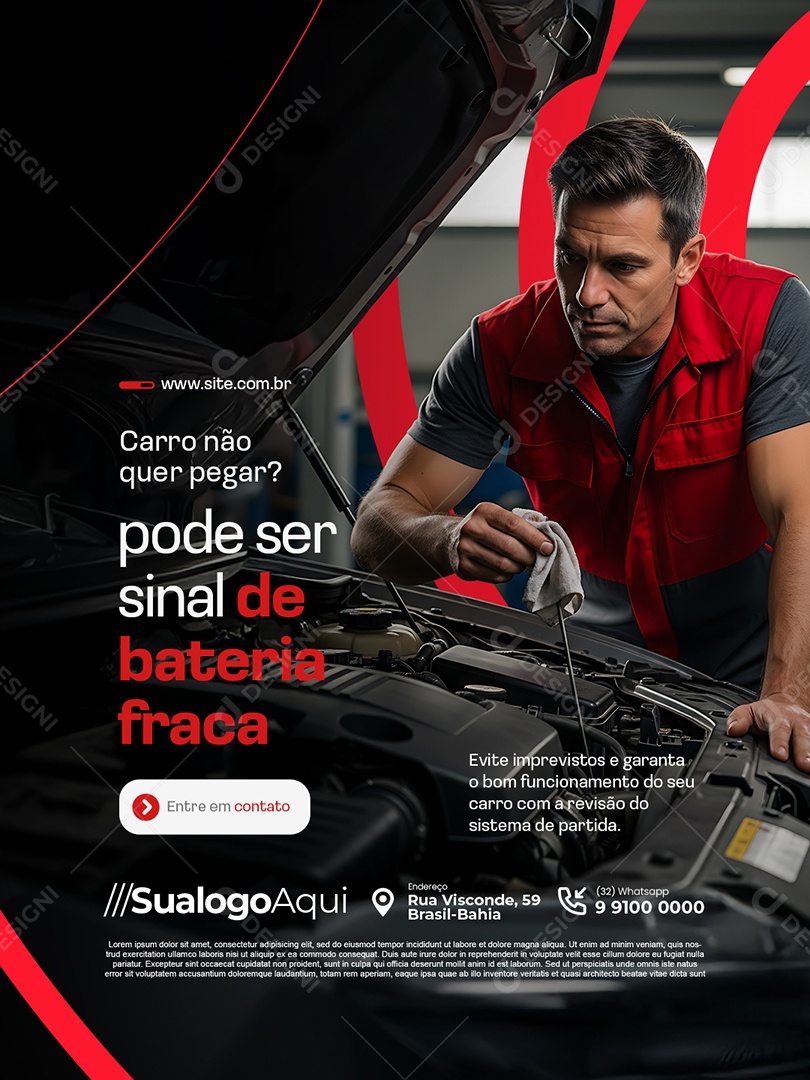 Oficina Mecânica Carro Não Quer Pegar Social Media PSD Editável