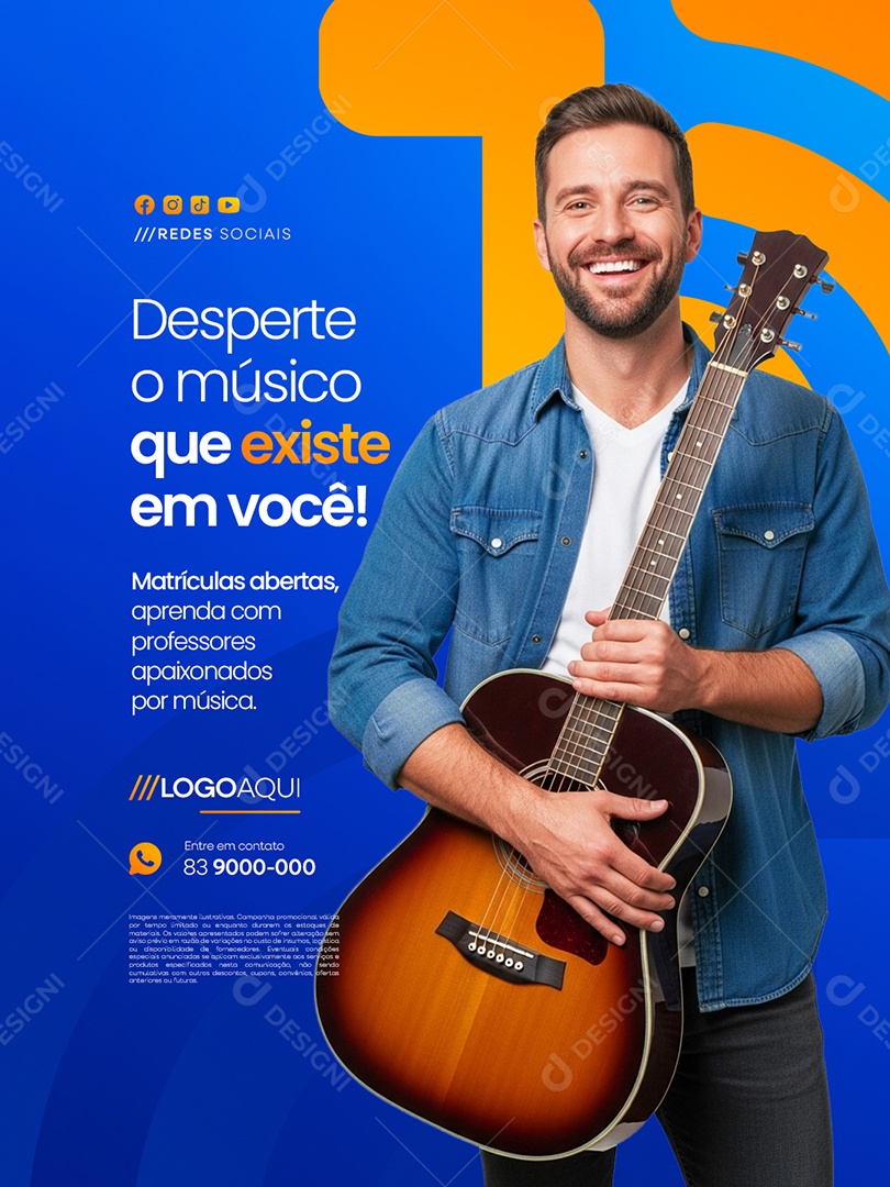 Aulas de Música Desperte o Músico Que Existe em Você Social Media PSD Editável