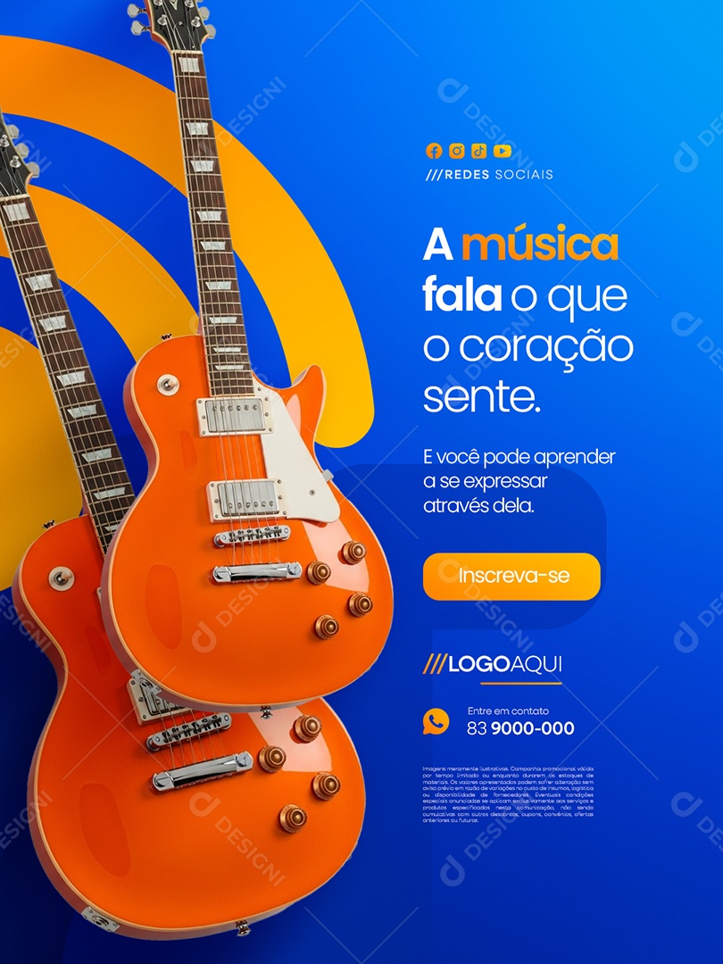 Aulas de Música e Você Pode Aprender a Se Expressar Através Dela Social Media PSD Editável