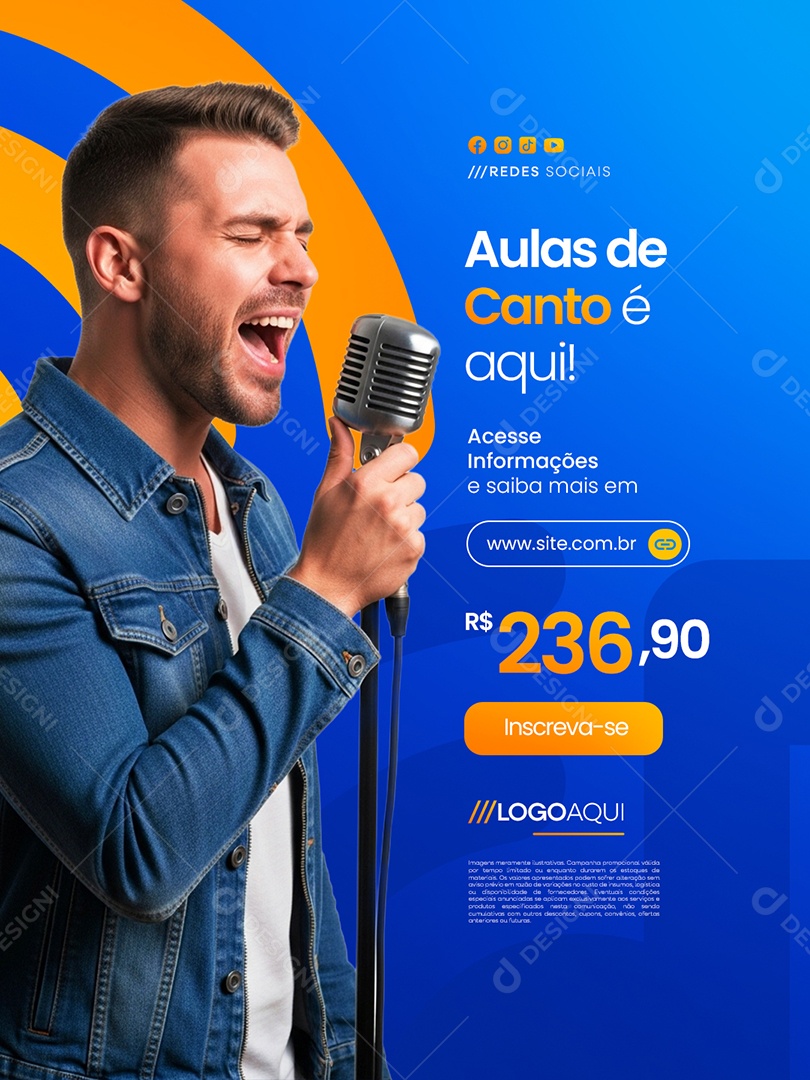 Aulas de Música Aulas de Canto é Aqui Social Media PSD Editável