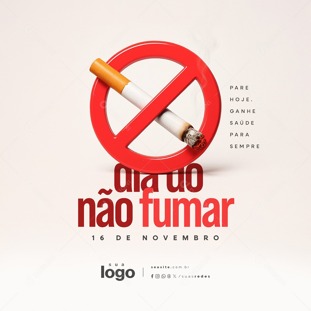Dia do Não Fumar 16 de Novembro Social Media PSD Editável