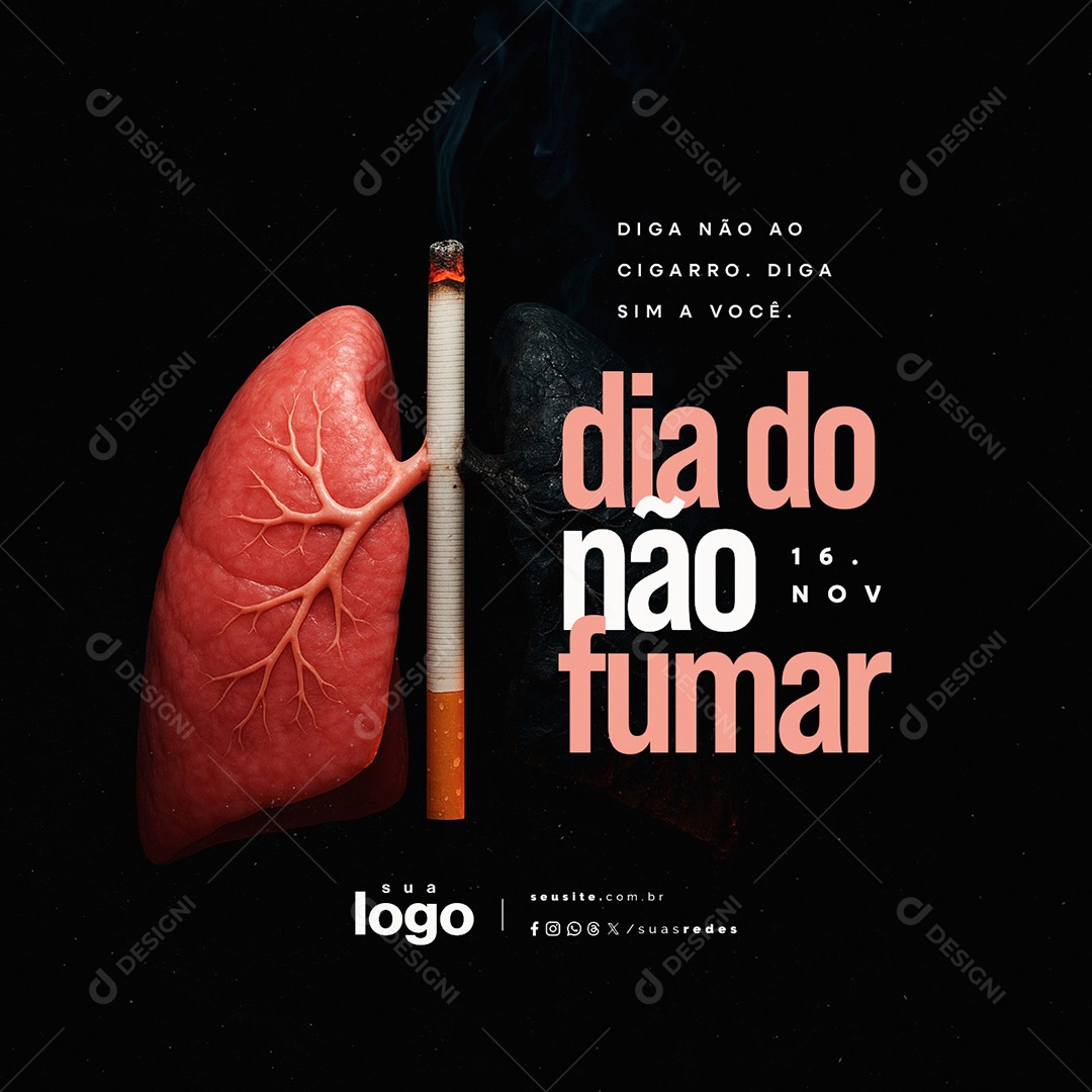 Dia do Não Fumar 16 de Novembro Social Media PSD Editável