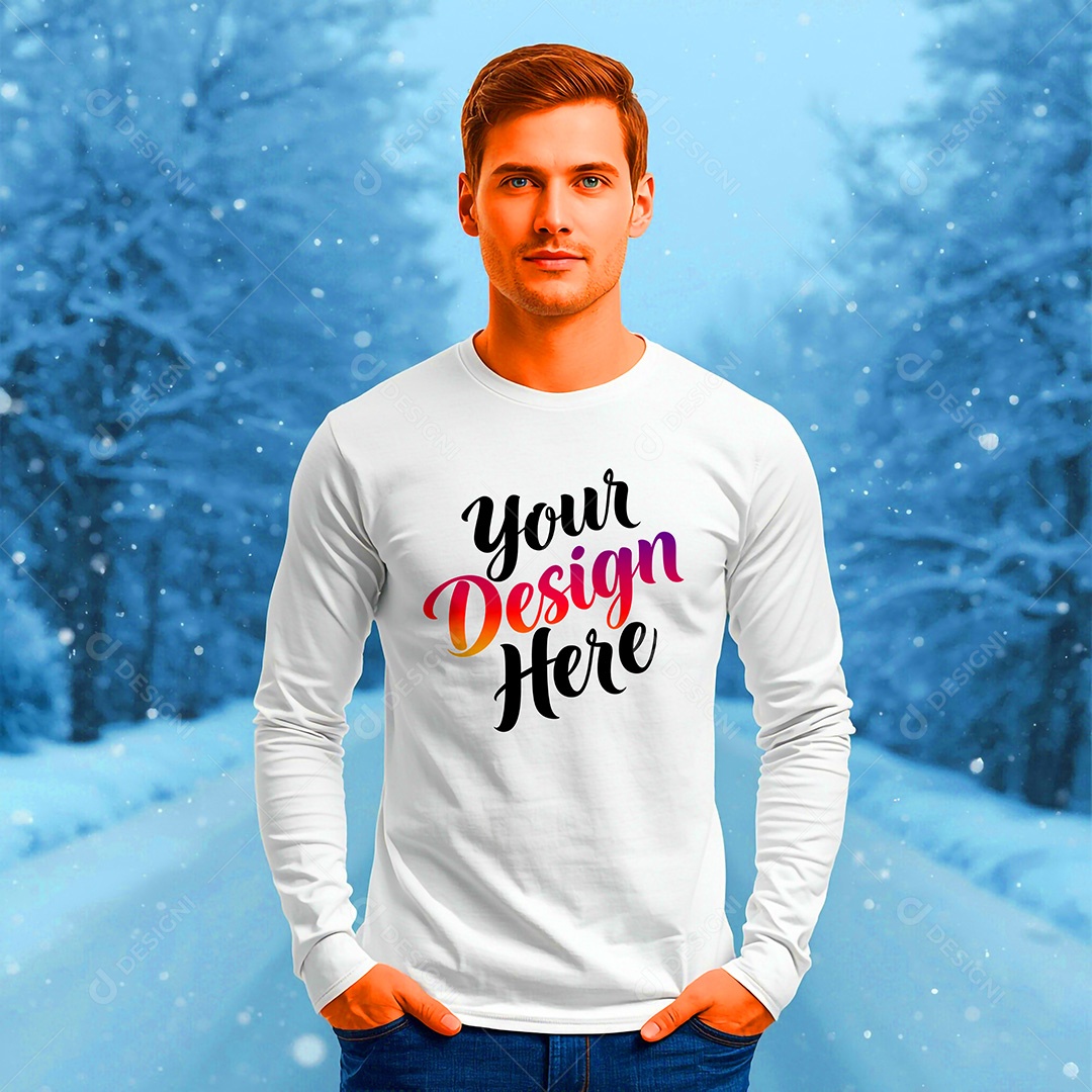 Mockup de Camisa Seu Projeto Aqui PSD Editável