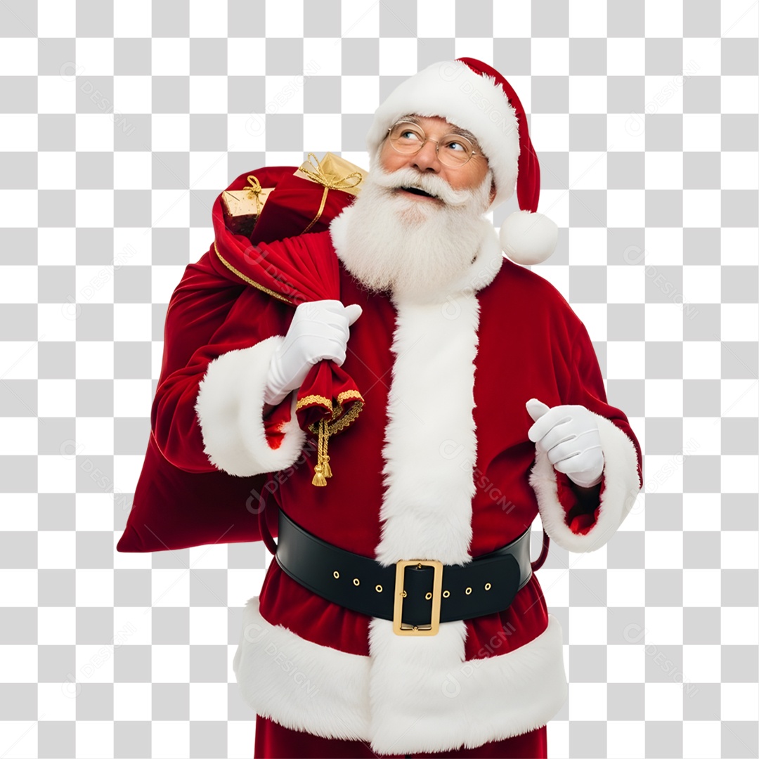 Papai Noel com Saco de Presentes PNG Transparente