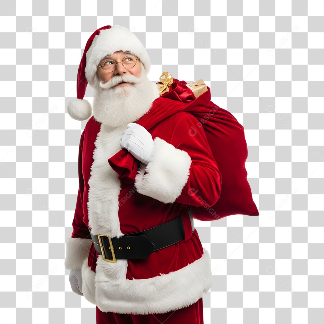 Papai Noel com Saco de Presentes PNG Transparente
