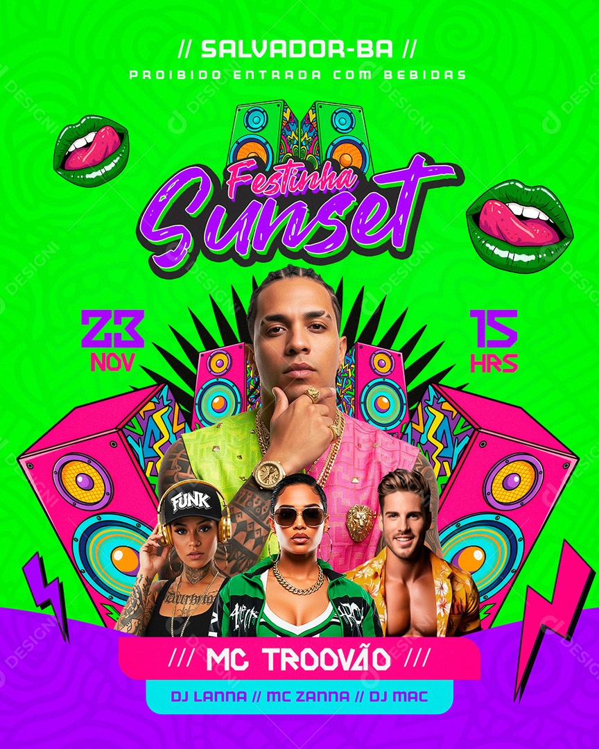 Flyer Festinha Sunset Social Media Feed PSD Editável