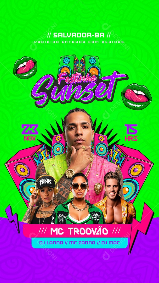 Flyer Festinha Sunset Social Media Story PSD Editável