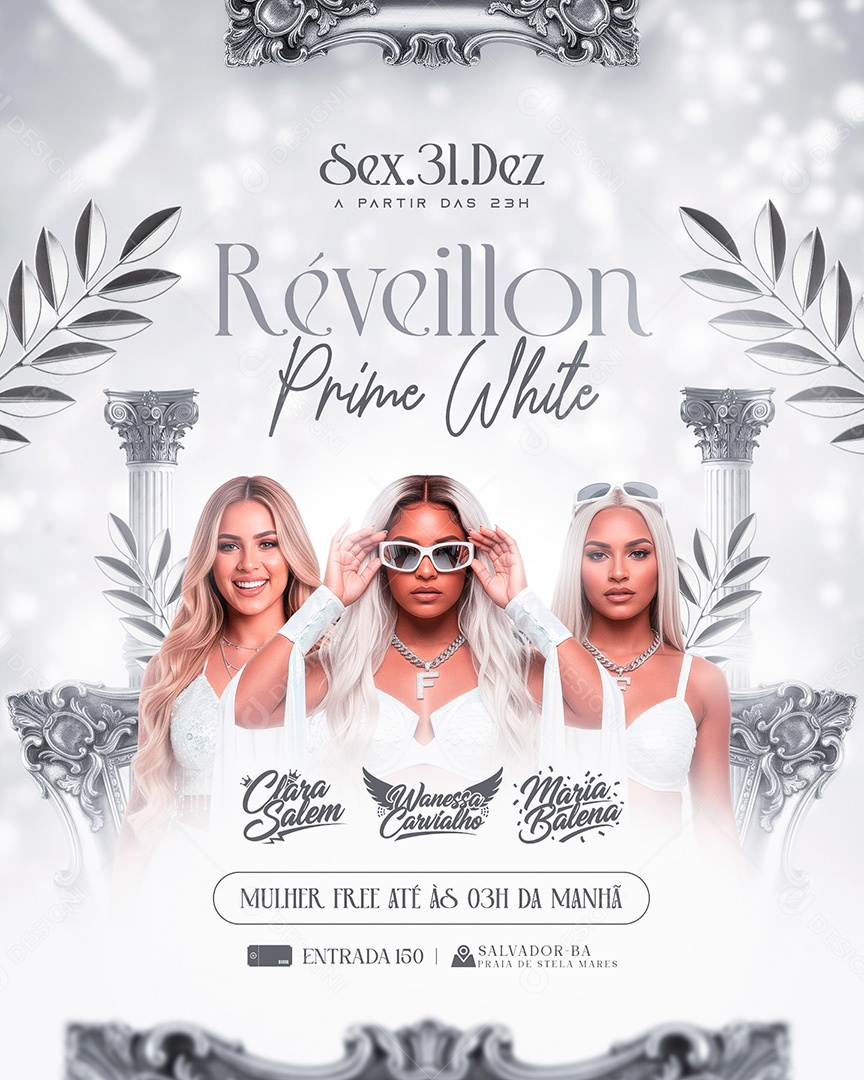 Flyer Réveillon Prime White Social Media Feed PSD Editável