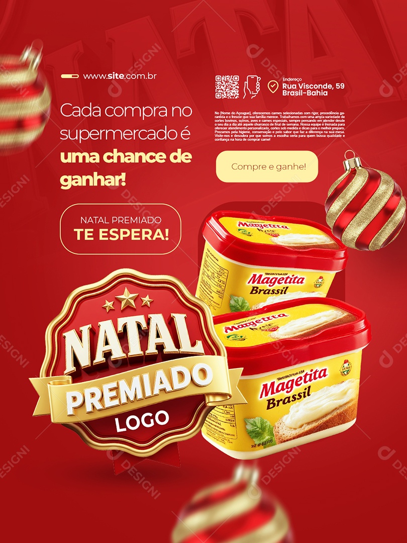 Natal Premiado Supermercado Margarina Cada Compra é Uma Chance de Ganhar Social Media PSD Editável