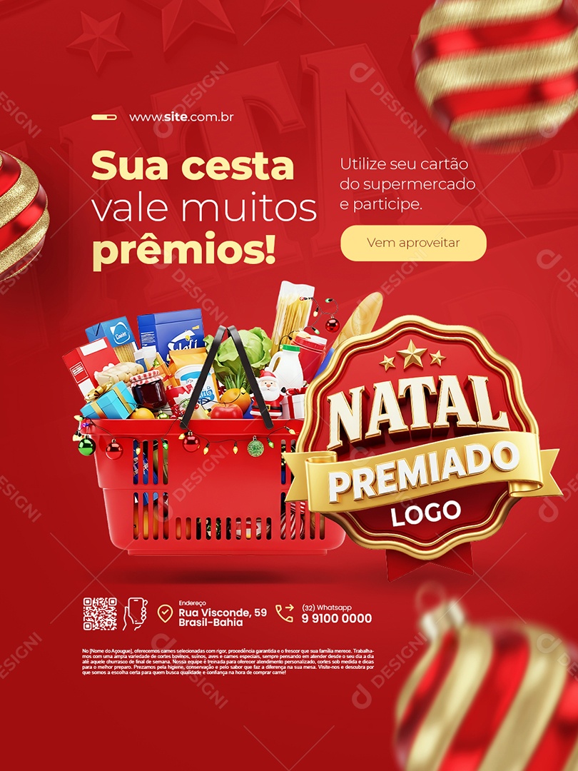 Natal Premiado Supermercado Sua Cesta Vale Muitos Prêmios Social Media PSD Editável