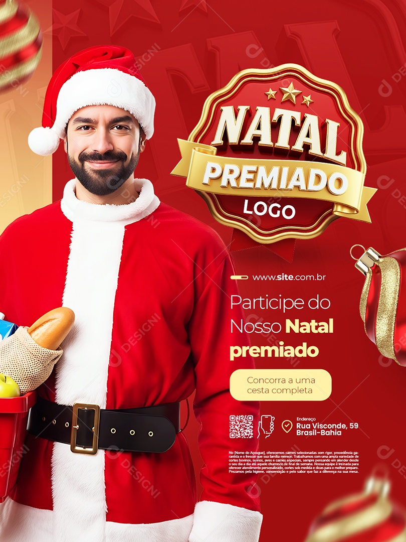Natal Premiado Supermercado Participe Concorra a Uma Cesta Completa Social Media PSD Editável