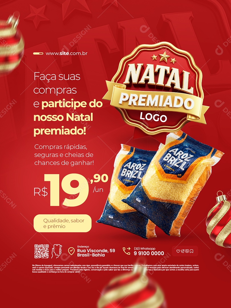 Natal Premiado Supermercado Arroz Faça Suas Compras Social Media PSD Editável