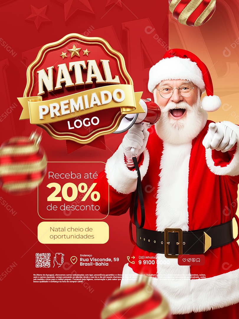 Natal Premiado Supermercado Receba Até 20% de Desconto Social Media PSD Editável