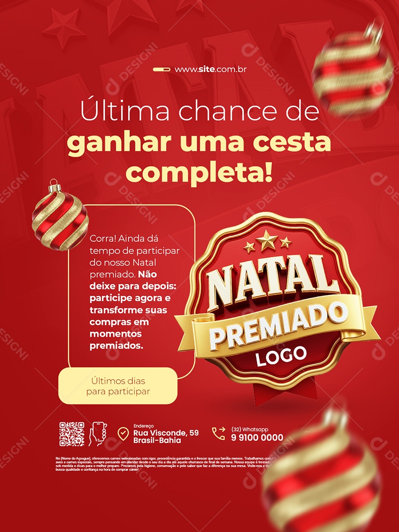 Natal Premiado Supermercado Última Chance de Ganhar Uma Cesta Completa Social Media PSD Editável