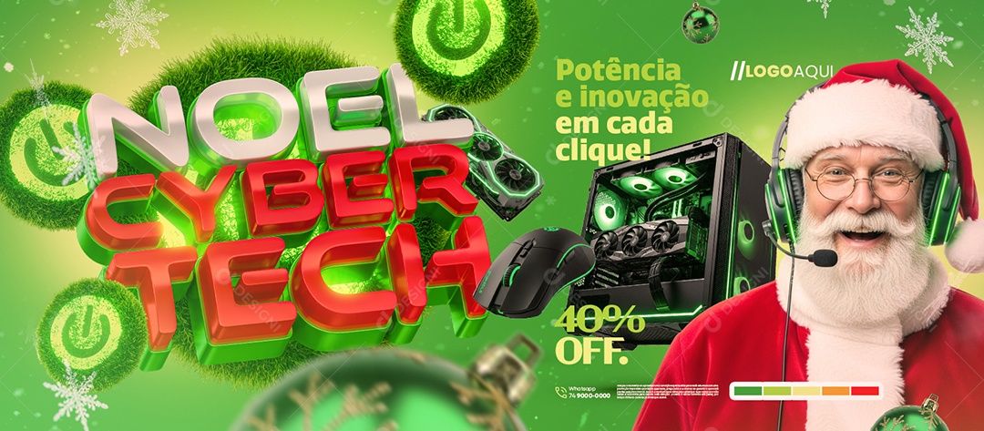 Banner Noel Cyber Tech Loja de Eletrônicos Potência e Inovação Social Media PSD Editável