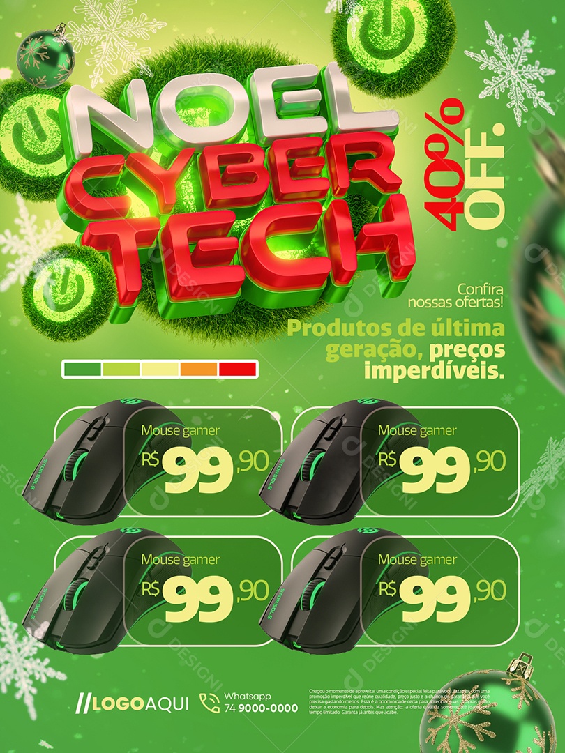 Noel Cyber Tech Loja de Eletrônicos Encarte Mouse Gamer Social Media PSD Editável