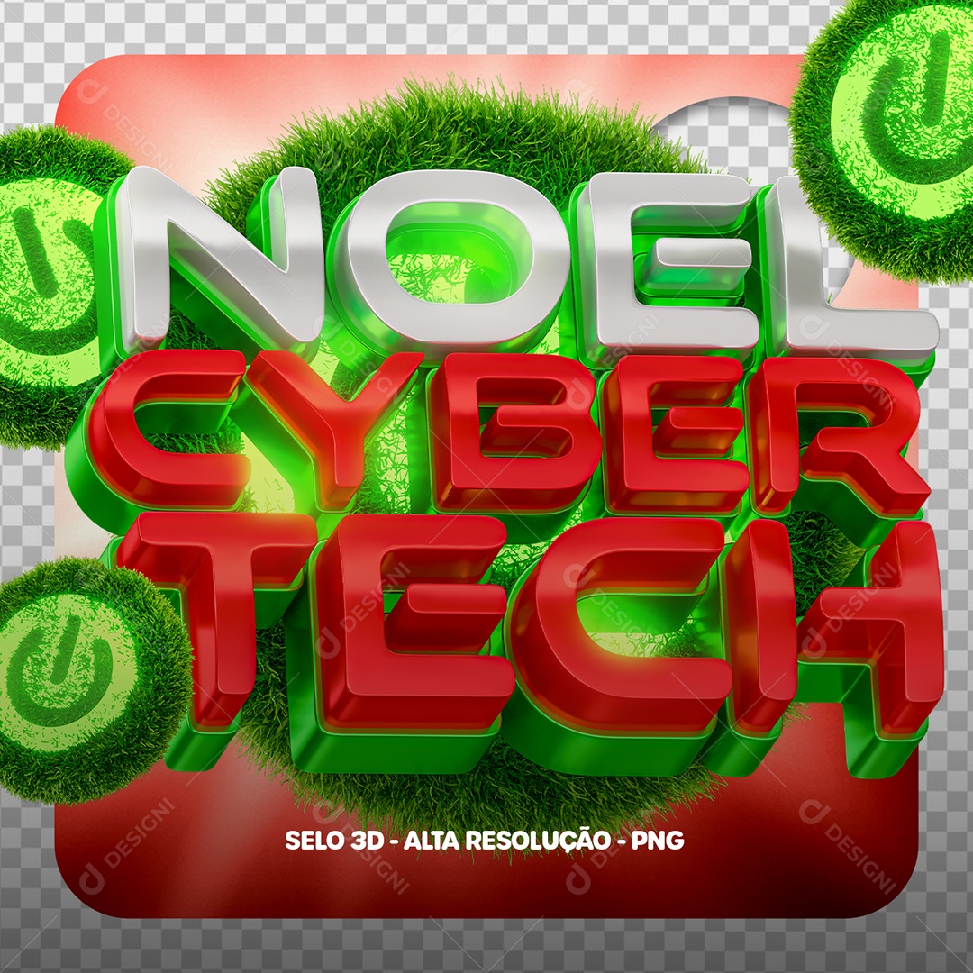 Noel Cyber Tech Selo 3D para Composição PSD