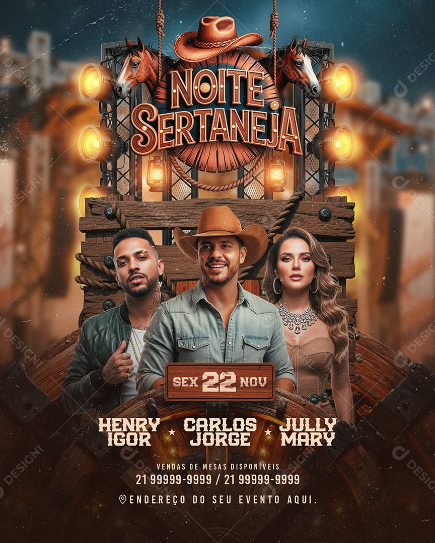 Flyer Noite Sertaneja Social Media PSD Editável