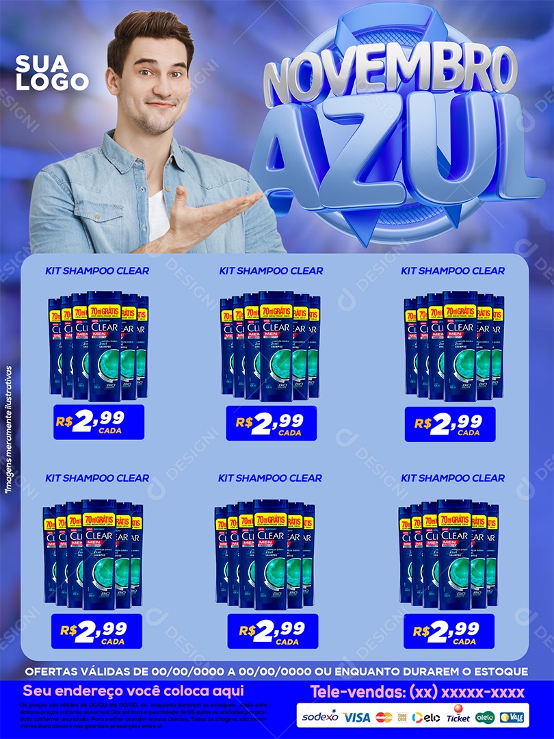 Encarte Promocional com Tema Novembro Azul PSD Editável