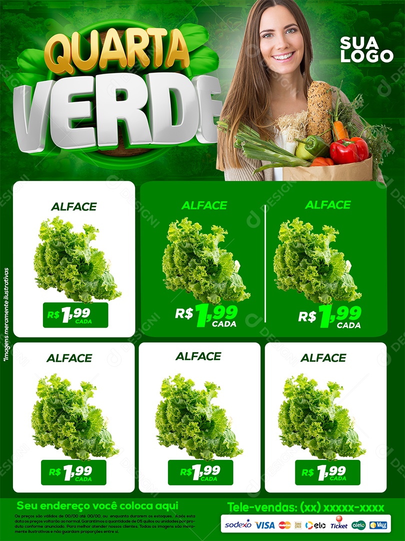 Encarte Promocional Quarta Verde com Ofertas de Produtos e Fundo Verde PSD Editável