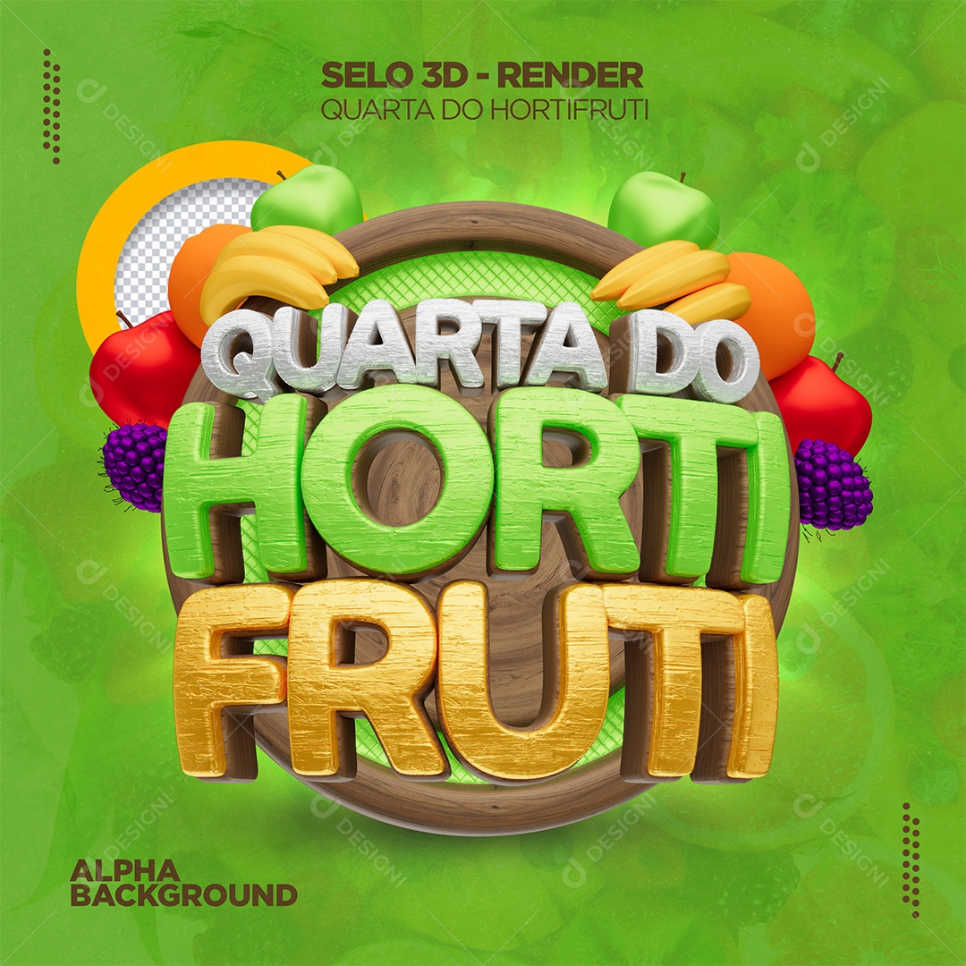Selo 3D de Campanha Quarta do Horti Fruti Fundo Verde PSD