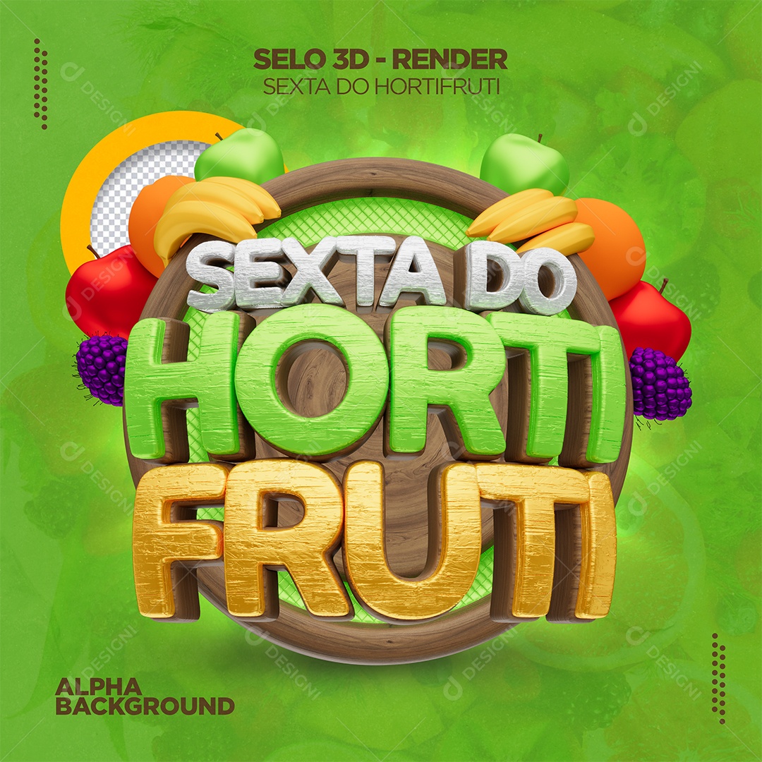 Selo 3D Promocional Sexta do Horti Fruti Fundo Verde PSD
