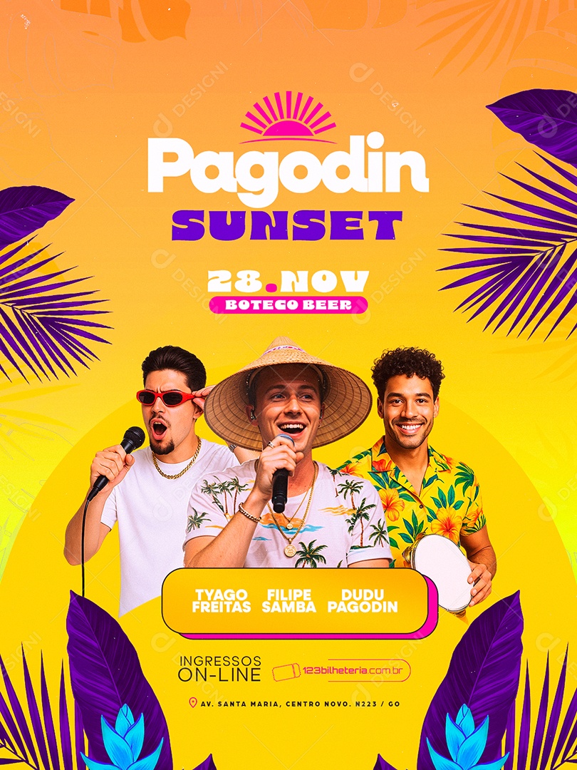 Flyer Próximos Shows Pagodin Sunset Social Media PSD Editável