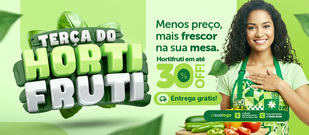 Banner Terça do Hortifruti Menos Preços Mais Frescor Social Media PSD Editável