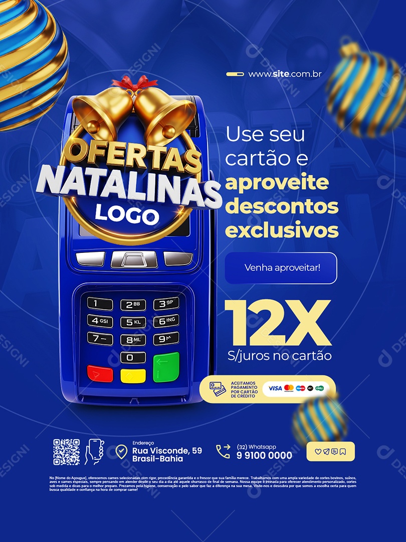 Ofertas Natalina Supermercado Use Seu Cartão e Aproveite Descontos Exclusivos Social Media PSD Editável