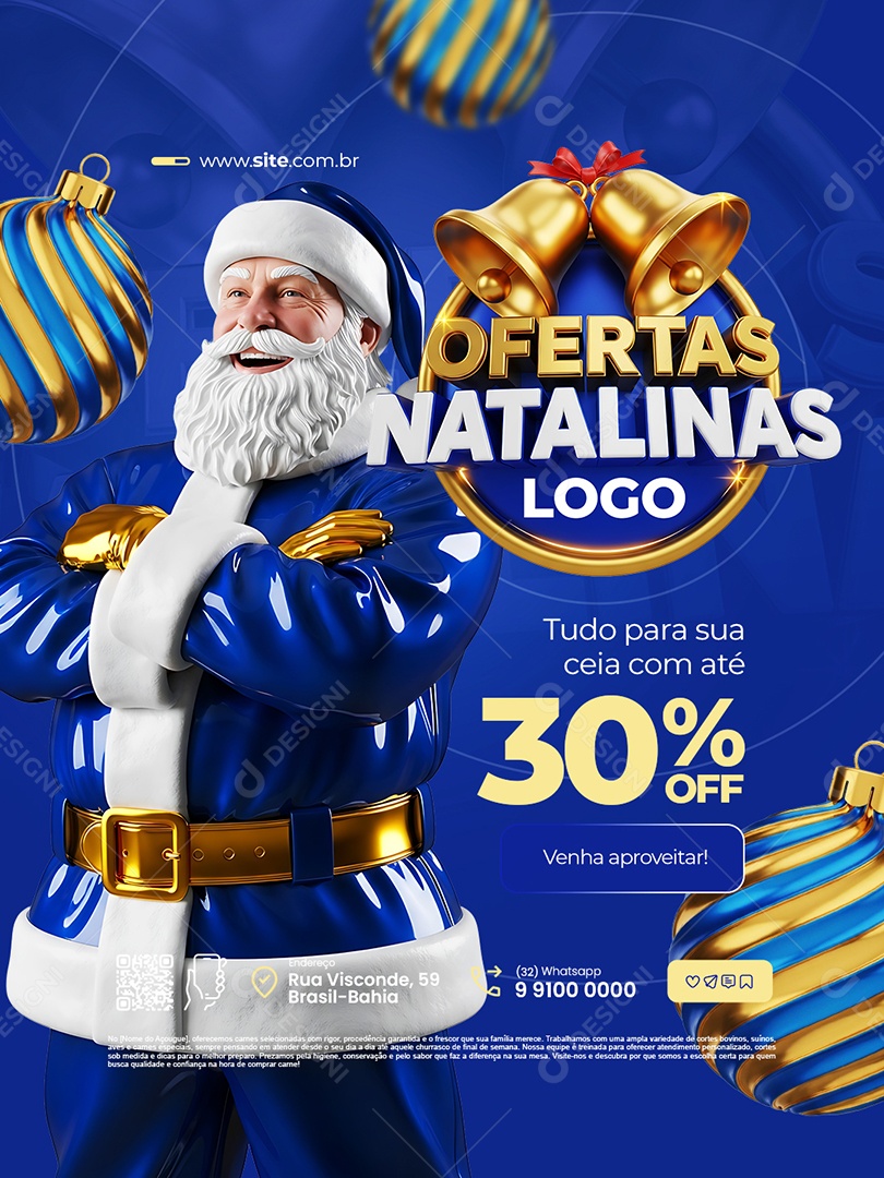 Ofertas Natalina Supermercado Tudo para Sua Ceia com Até 30% Off Social Media PSD Editável